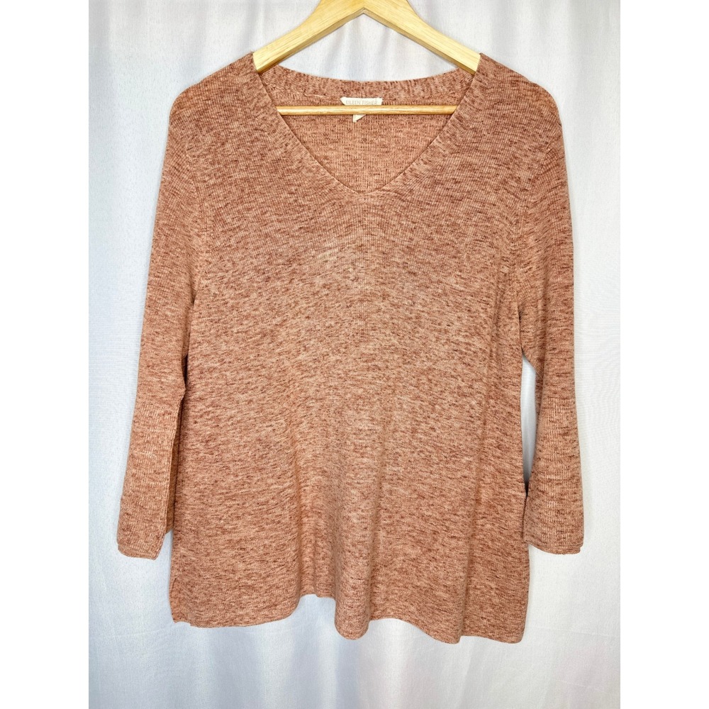 Eileen Fisher Organic Cotton V-Neck Sweater, LARGE Lagenlook Minimalist Earthy